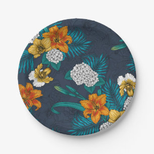 Tropischer Bouquet in Blau Pappteller