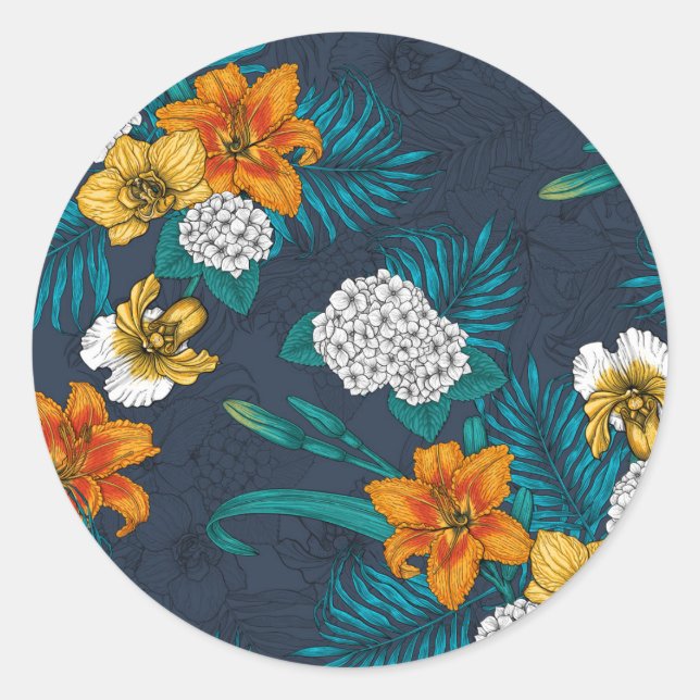Tropischer Bouquet in Blau Runder Aufkleber (Vorderseite)
