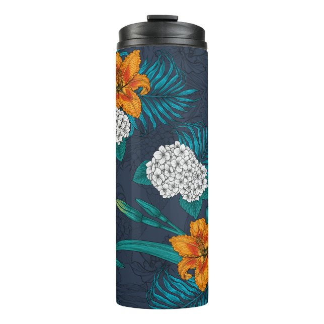Tropischer Bouquet in Blau Thermosbecher (Vorderseite)