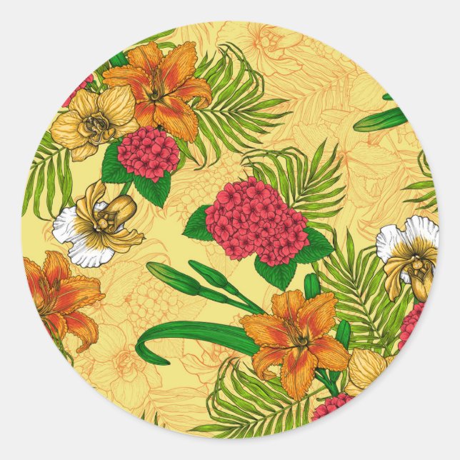 Tropischer Bouquet Runder Aufkleber (Vorderseite)
