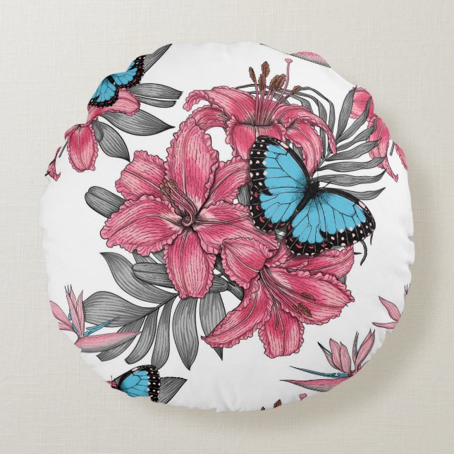 Tropischer Bouquet Rundes Kissen (Vorderseite)