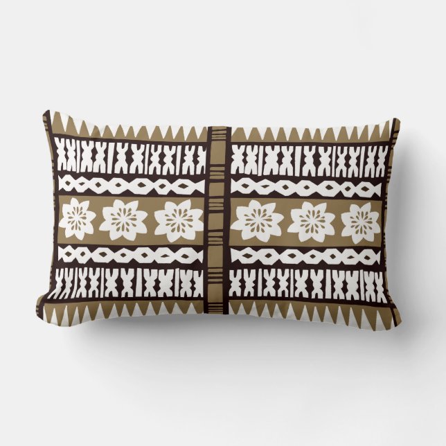 Tropischer Browntapa-Stoff 13"" lumbales Kissen (Vorderseite)