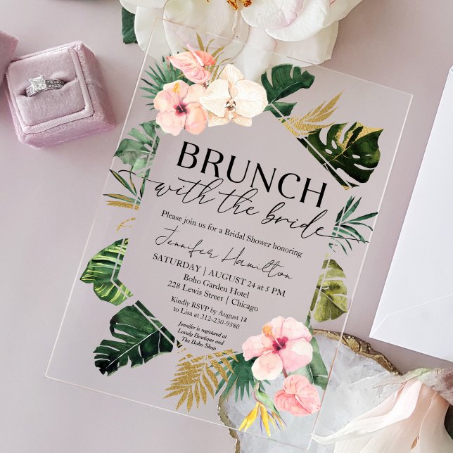 Tropischer Brunch mit Bride-Brautparty Acryleinladungen (Von Creator hochgeladen)
