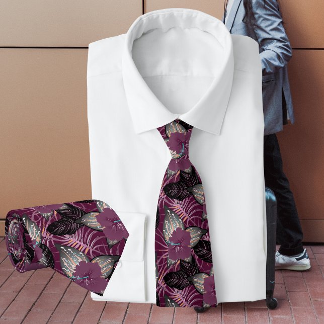 Tropischer Burgund-Hibiskus Krawatte (Von Creator hochgeladen)