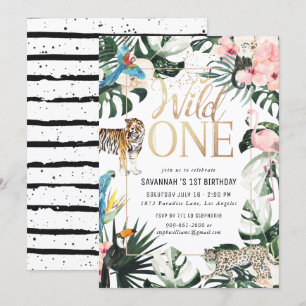 Tropischer Chic  Gold Wild One Birthday Party Einladung