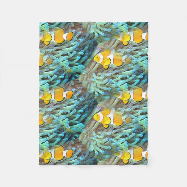 Tropischer Clownfish Fisch Beach Ocean Fleece Blan (Vorderseite)