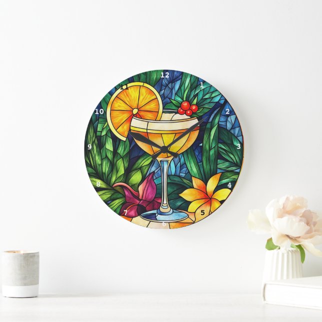 Tropischer Cocktail Elegance" - Hartglas Große Wanduhr (Zuhause)