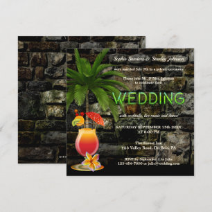 Tropischer Cocktail Party Neon nach Hochzeit Einladung