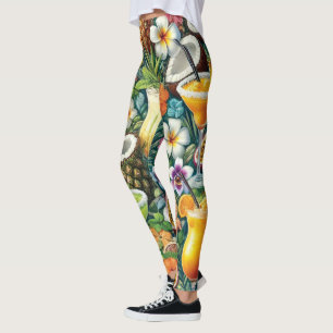 Tropischer Cocktail und florale Frauen Leggings