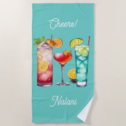 Tropischer Cocktails individuelle Name Strandtuch