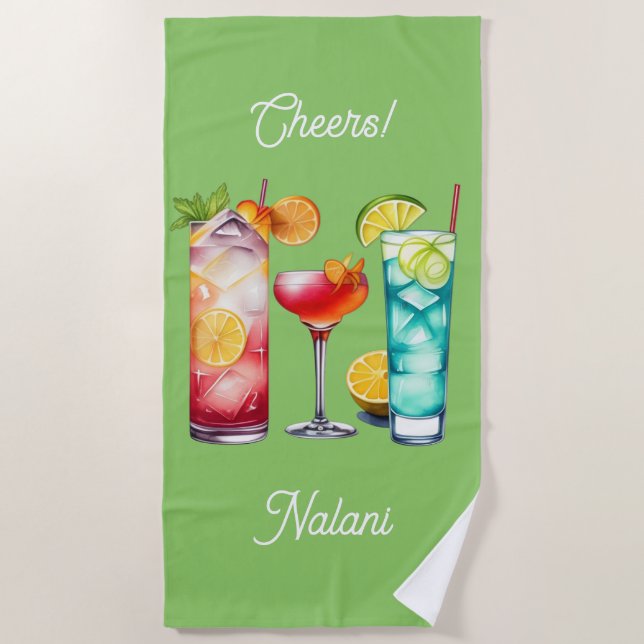 Tropischer Cocktails individuelle Name Strandtuch (Vorderseite)