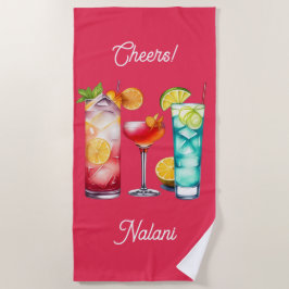 Tropischer Cocktails individuelle Name Strandtuch