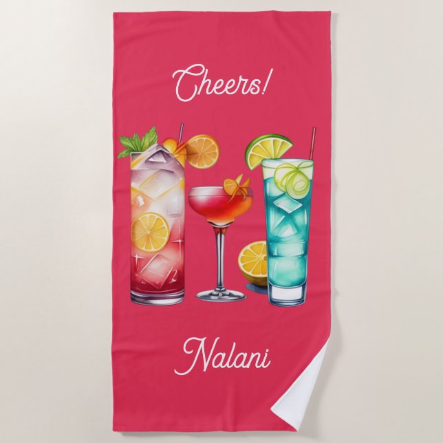 Tropischer Cocktails individuelle Name Strandtuch (Vorderseite)
