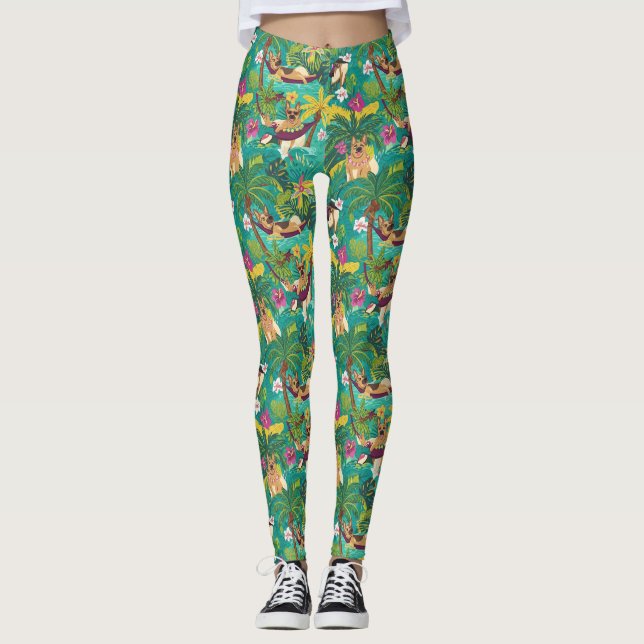 Tropischer Deutscher Schäferhund Strand Vibes Leggings (Vorderseite)