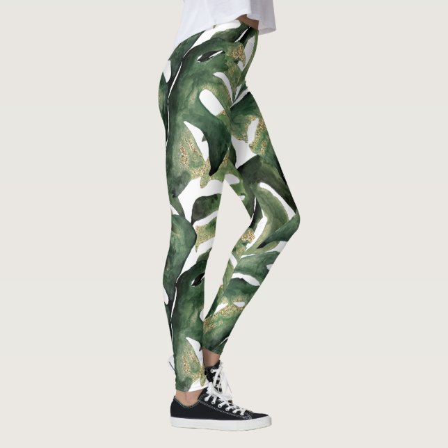 Tropischer Druck in Aquarellfarben Leggings (Rechts)