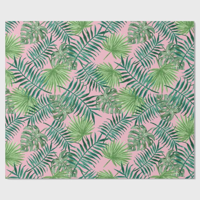 Tropischer Druck - Palme-Rosa Geschenkpapier (Flach)