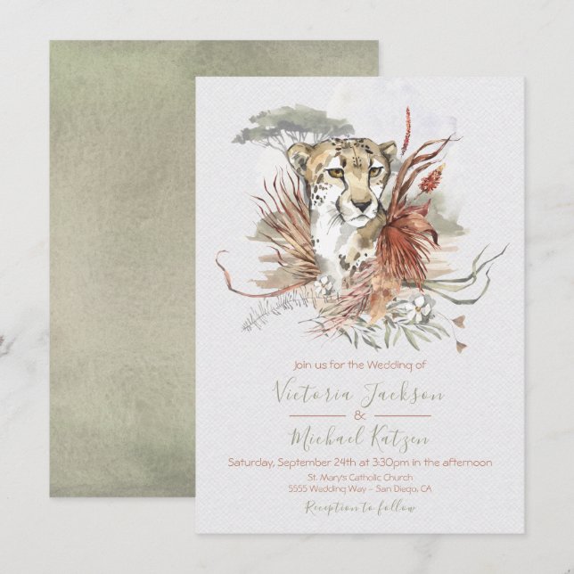 Tropischer Dschungel Cheetah Hochzeit Einladungen (Vorne/Hinten)