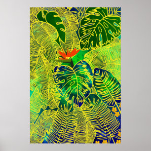 Tropischer Dschungel Grüne Blätter Wasserfarbe Poster