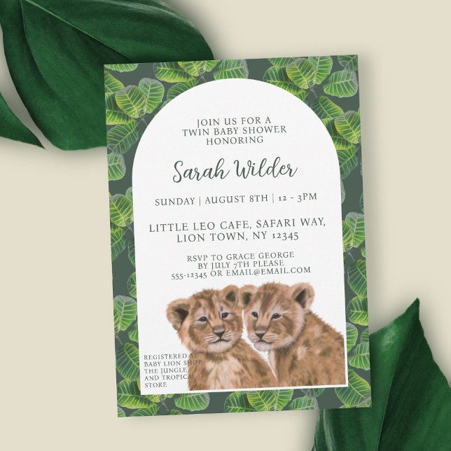 Tropischer Dschungel Lion Twin Baby Dusche Einladu Einladung (Just add your baby shower details to this cute lion cub invitation)
