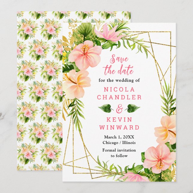 Tropischer Dschungel mit Blattwerk-Hochzeit Save The Date (Vorne/Hinten)