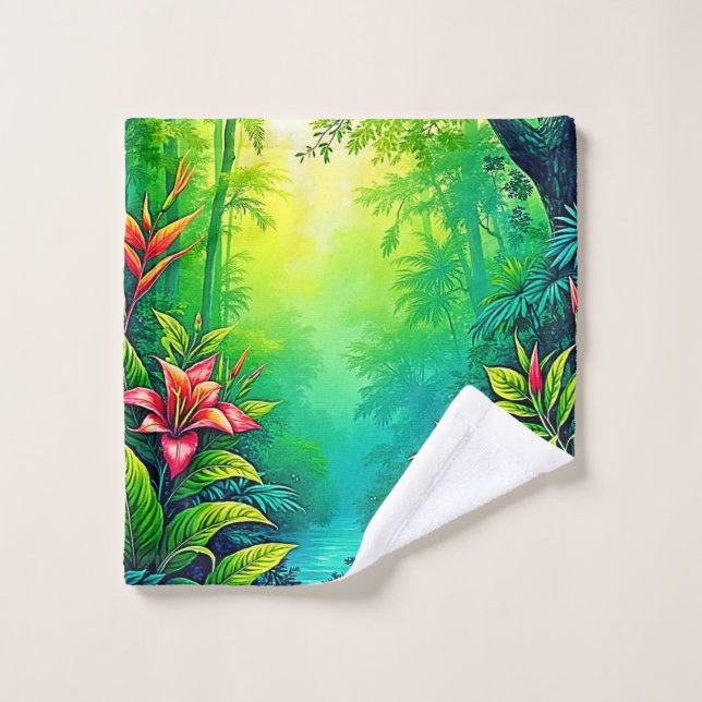 Tropischer Dschungel - Oasis Design Badhandtuch Set (Waschlappen)