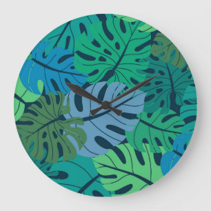 Tropischer Dschungel Palm Nahtloses Muster Große Wanduhr