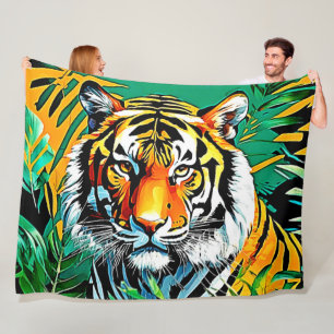 Tropischer Dschungel Tiger Blickdesign Fleecedecke