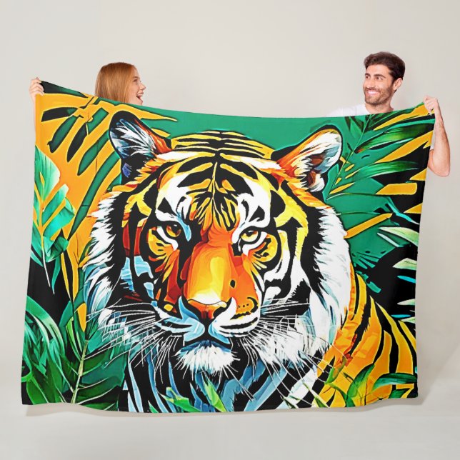Tropischer Dschungel Tiger Blickdesign Fleecedecke (Beispiel)
