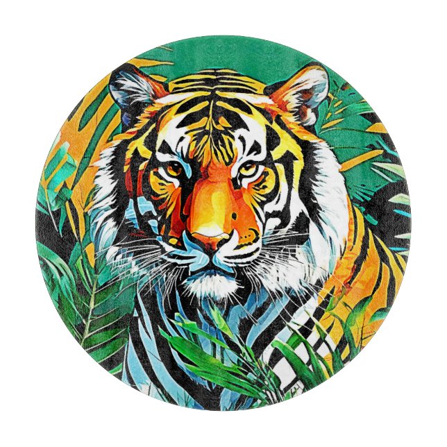 Tropischer Dschungel Tiger Blickdesign Schneidebrett (Vorderseite)
