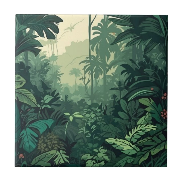 Tropischer Dschungel üppige exotische Vegetation N Fliese (Vorderseite)