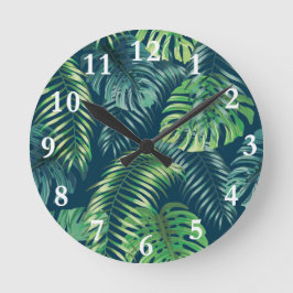 Tropischer Dschungel Verlasse botanische Entwurfsz Runde Wanduhr