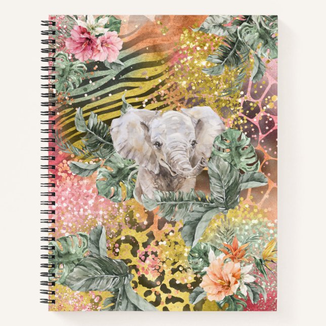 Tropischer Elefant bei Tierdrucken Notizbuch (Vorderseite)