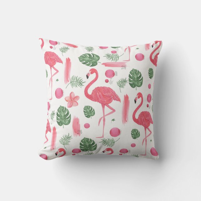 Tropischer eleganter Flamingo des rosa Aquarells Kissen Für Draußen (Vorderseite)