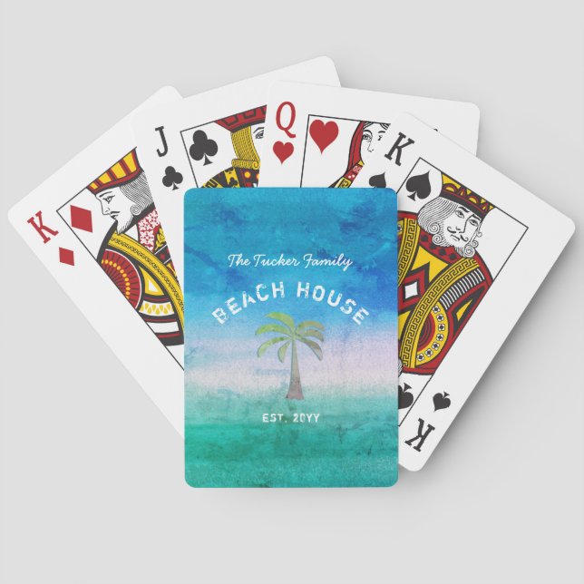 Tropischer Empfang Ocean Blue Green Beach House Spielkarten (Rückseite)
