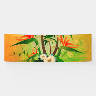 Tropischer Entwurf mit Blumen und Palmen Banner