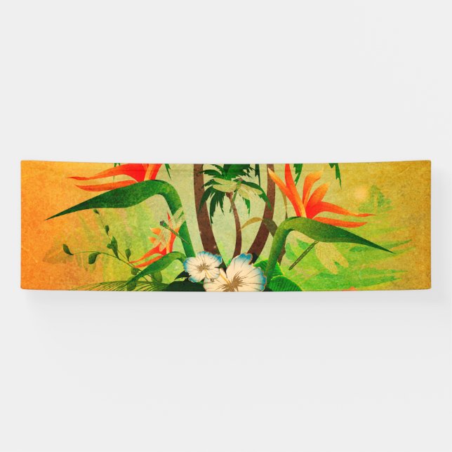 Tropischer Entwurf mit Blumen und Palmen Banner (Horizontal)
