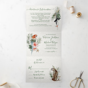Tropischer Exotischer Dschungel mit dreifacher Ein Dreifach Gefaltete Einladung