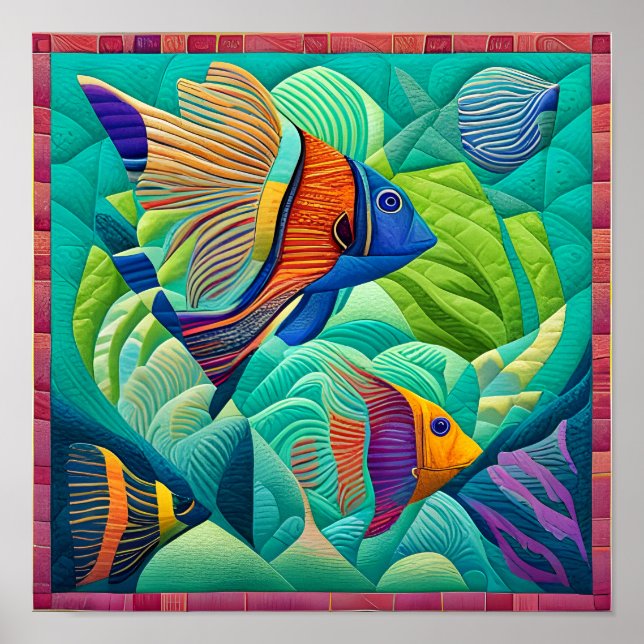 Tropischer exotischer Fisch im Minzgrün gedeckten  Poster (Vorne)