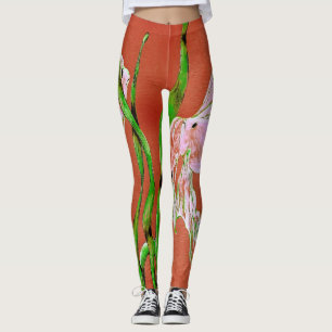 Tropischer Fantail-Fisch Wasserfarbe Orange Grün Leggings