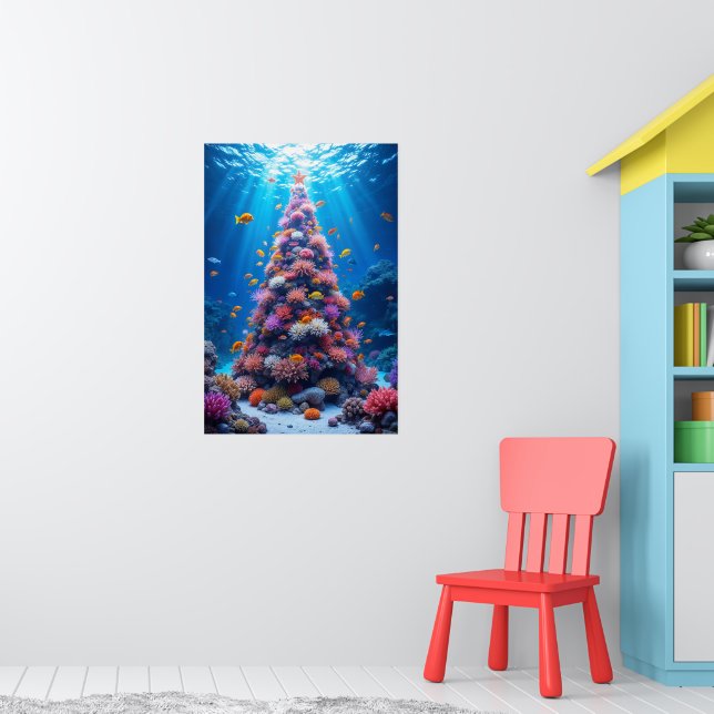 Tropischer Fisch, der um den Weihnachtskorallenbau Poster (Kinderzimmer 1)