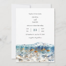 Tropischer Fisch schimmernd Sandstrand Hochzeit Einladung