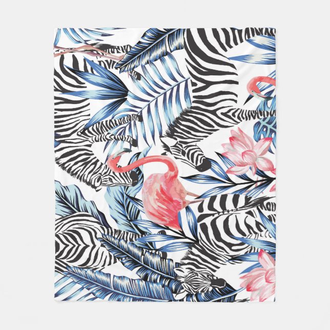 Tropischer Flair: Flamingo Zebra Paradise Fleecedecke (Vorderseite)