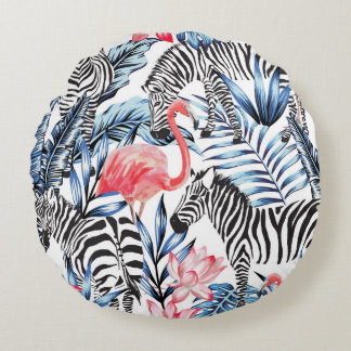 Tropischer Flair: Flamingo Zebra Paradise Rundes Kissen