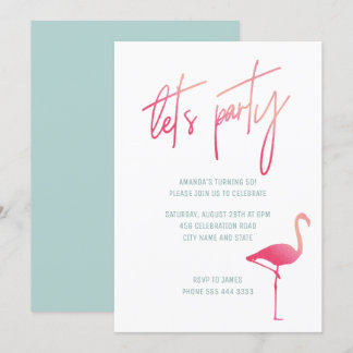 Tropischer Flamingo 50. Geburtstag pink & mint lad Einladung