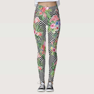 Tropischer Flamingo auf geometrischen Leggings