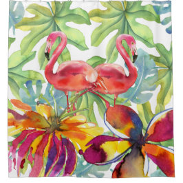 Tropischer Flamingo-Bird Wasserfarbe Duschvorhang