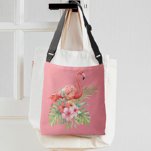 Tropischer Flamingo Blumenrosa Tragetaschen Mit Langen Trägern