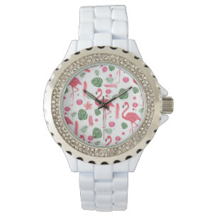 Tropischer Flamingo des eleganten rosa Aquarells Armbanduhr