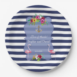 Tropischer Flamingo Floral Luau Marinestreifen Hoc Pappteller