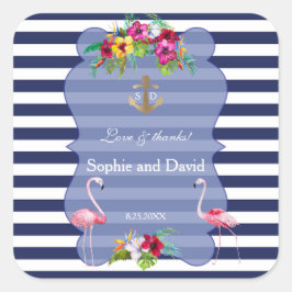 Tropischer Flamingo Floral Luau Marinestreifen Hoc Quadratischer Aufkleber